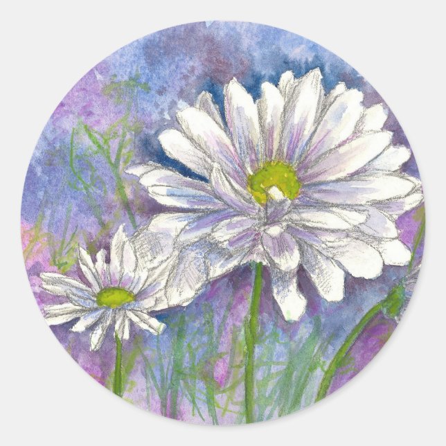 Daisy Bouquet Painting Classic Round Sticker (Front)