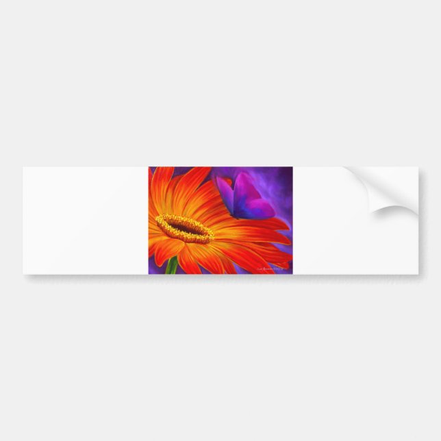 DAISY & BUTTERFLY ART PAINTING - MULTI BUMPER STICKER (Front)