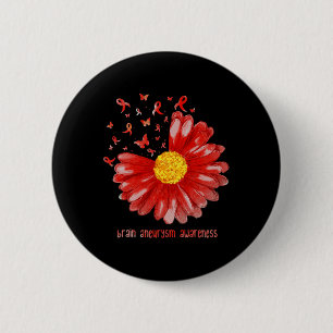 Daisy Butterfly Burgundy Ribbon Brain Aneurysm Awa 6 Cm Round Badge