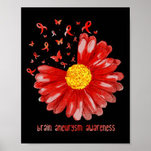 Daisy Butterfly Burgundy Ribbon Brain Aneurysm Awa Poster