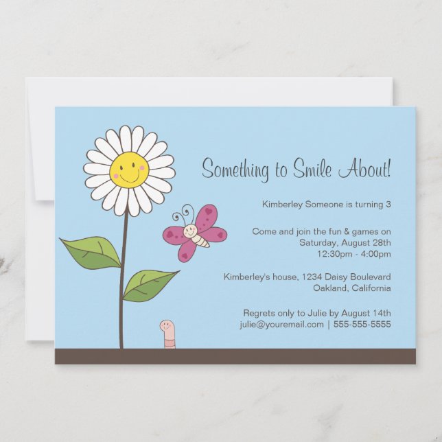 Daisy & Butterfly Girls Birthday Party Invitation (Front)