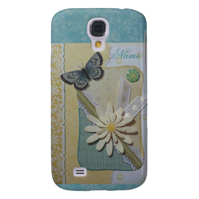 Daisy & butterfly on teal/yellow Case-Mate samsung galaxy case (Back)