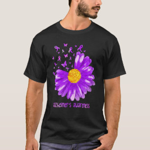 Daisy Butterfly Purple Ribbon Alzheimer's Awarenes T-Shirt