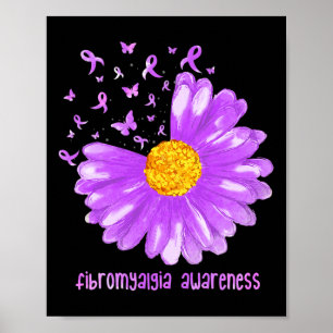 Daisy Butterfly Purple Ribbon Fibromyalgia Awarene Poster