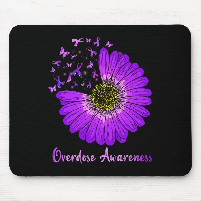 Daisy Butterfly Purple Ribbon Overdose Awareness 2 Mouse Pad (Front)