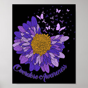 Daisy Butterfly Purple Ribbon Overdose Awareness 3 Poster