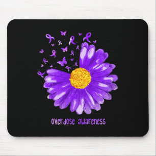 Daisy Butterfly Purple Ribbon Overdose Awareness Mouse Pad