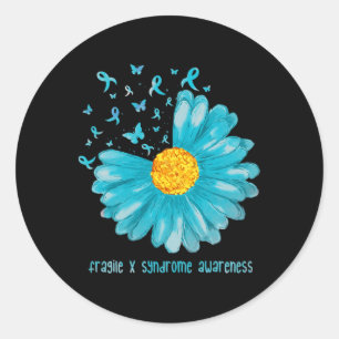 Daisy Butterfly Teal Ribbon Fragile X Syndrome Awa Classic Round Sticker