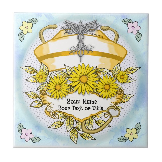 Daisy caduceus nurse  ceramic tile (Front)