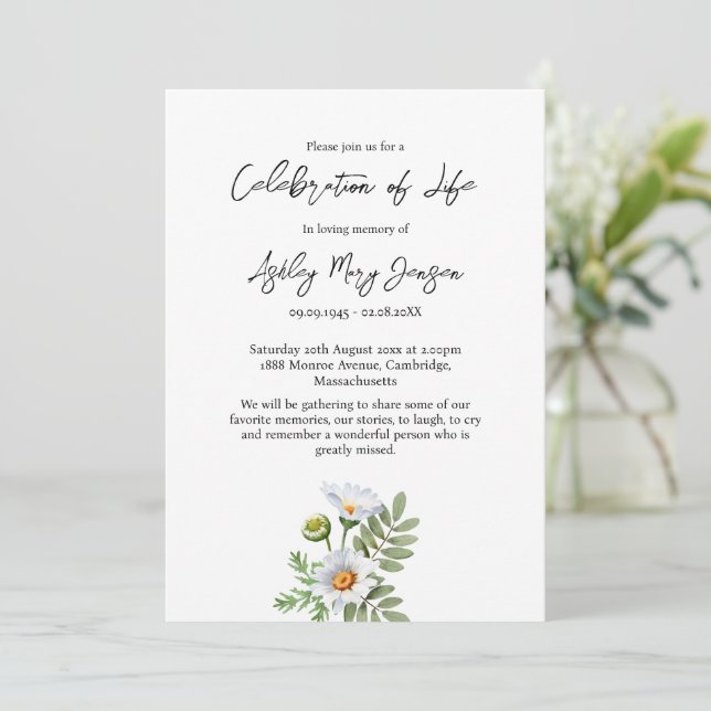 Daisy Celebration of Life Funeral Invitation (Standing Front)
