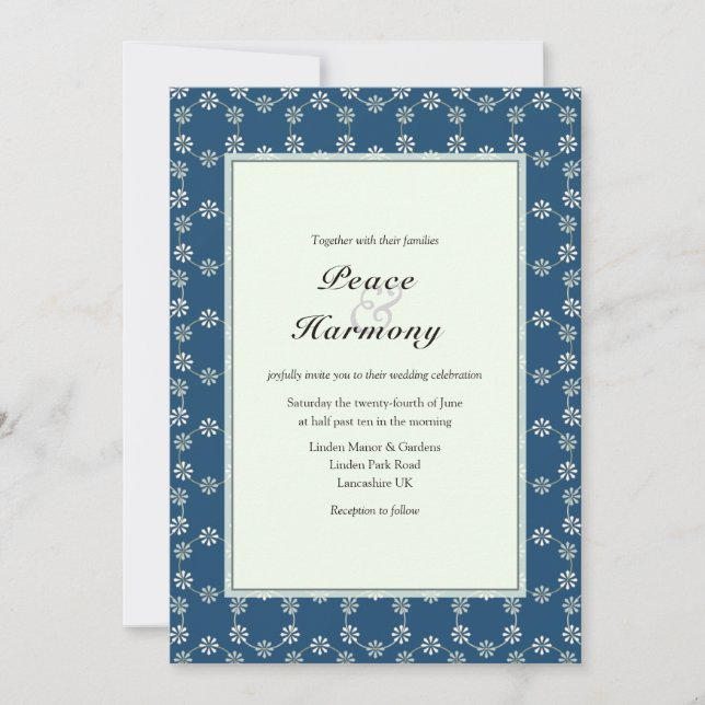 Daisy Chain Blue Pattern Wedding Invitation (Front)