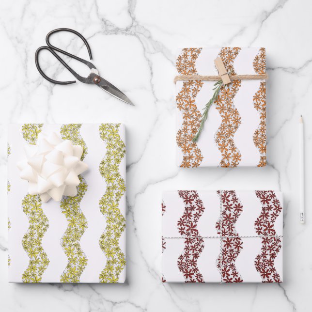 Daisy Chain Wiggly Flower Stripes assorted Wrapping Paper Sheet (Front)