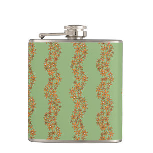 Daisy Chain Wiggly Flower Stripes orange on green Hip Flask