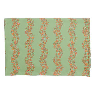 Daisy Chain Wiggly Flower Stripes orange on green Pillowcase