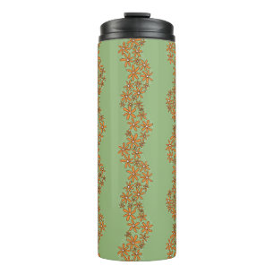 Daisy Chain Wiggly Flower Stripes orange on green Thermal Tumbler