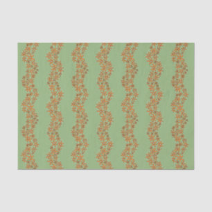 Daisy Chain Wiggly Flower Stripes orange on green Tissue Paper