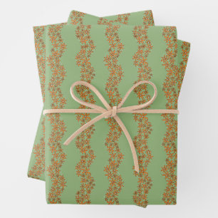 Daisy Chain Wiggly Flower Stripes orange on green Wrapping Paper Sheet