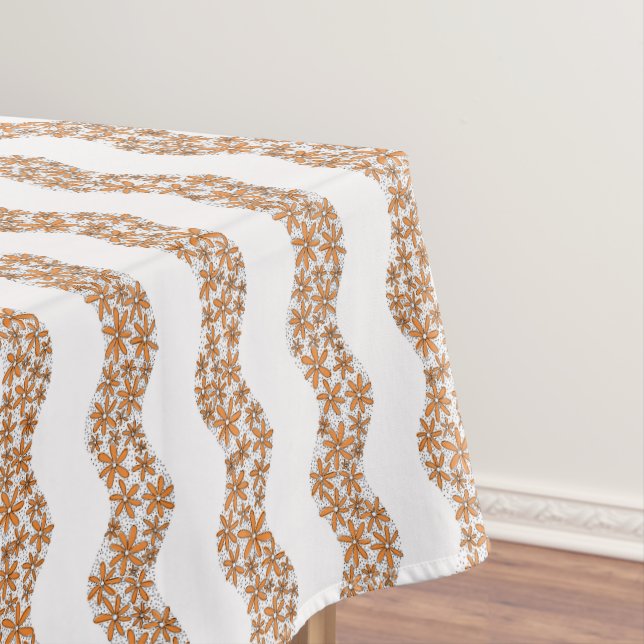 Daisy Chain Wiggly Flower Stripes orange Tablecloth (In Situ)