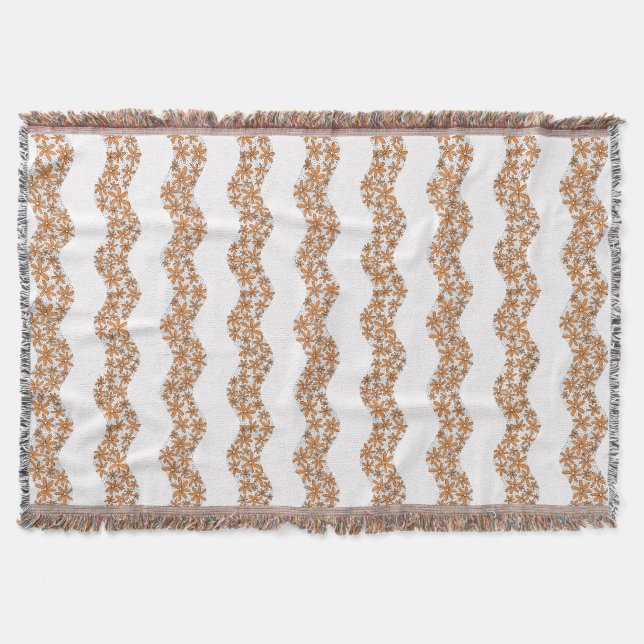 Daisy Chain Wiggly Flower Stripes orange Throw Blanket (Front)