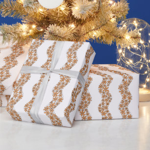Daisy Chain Wiggly Flower Stripes orange Wrapping Paper