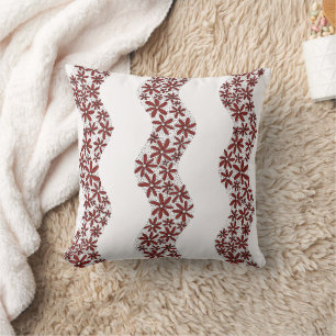 Daisy Chain Wiggly Flower Stripes red Cushion