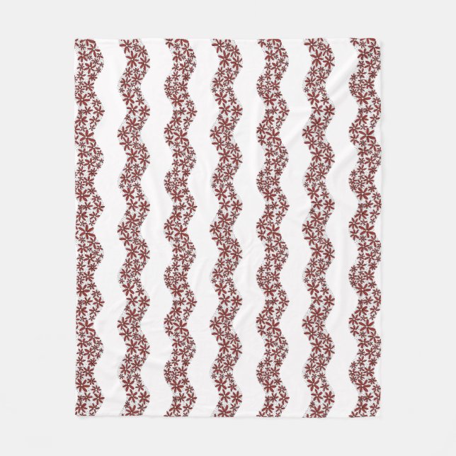 Daisy Chain Wiggly Flower Stripes red Fleece Blanket (Front)
