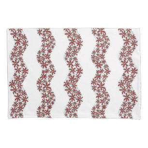 Daisy Chain Wiggly Flower Stripes red Pillowcase