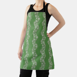 Daisy Chain Wiggly Flower Stripes white green Apron