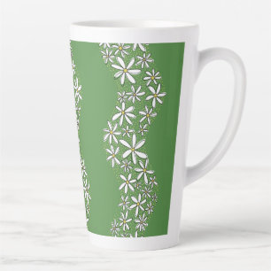 Daisy Chain Wiggly Flower Stripes white green Latte Mug