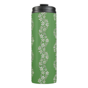 Daisy Chain Wiggly Flower Stripes white green Thermal Tumbler