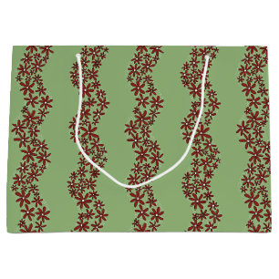 Daisy Chain Wiggly Flower Stripes white on green Large Gift Bag