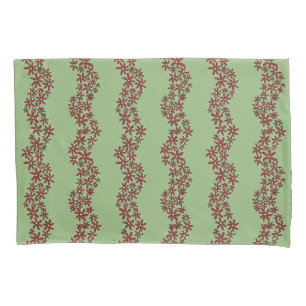 Daisy Chain Wiggly Flower Stripes white on green Pillowcase