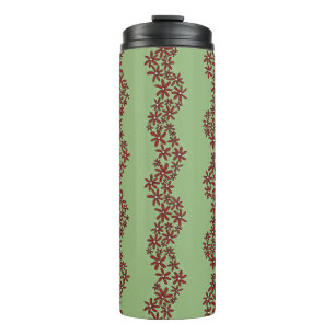 Daisy Chain Wiggly Flower Stripes white on green Thermal Tumbler
