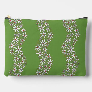 Daisy Chain Wiggly Flower Stripes white red green Accessory Pouch