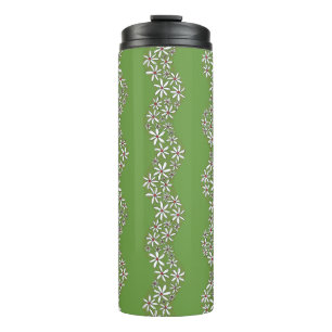 Daisy Chain Wiggly Flower Stripes white red green Thermal Tumbler