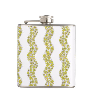 Daisy Chain Wiggly Flower Stripes yellow Hip Flask