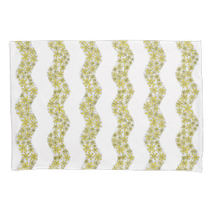 Daisy Chain Wiggly Flower Stripes yellow Pillowcase