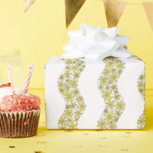 Daisy Chain Wiggly Flower Stripes yellow Wrapping Paper