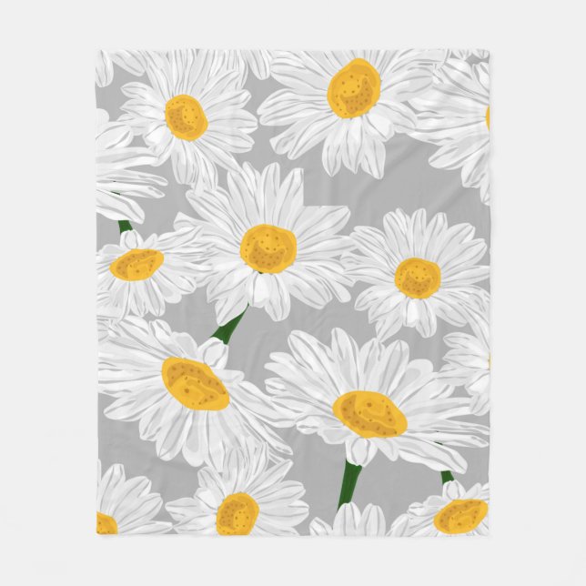 Daisy chamomile field. Spring summer flowers, seam Fleece Blanket (Front)