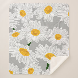 Daisy chamomile field. Spring summer flowers, seam Sherpa Blanket