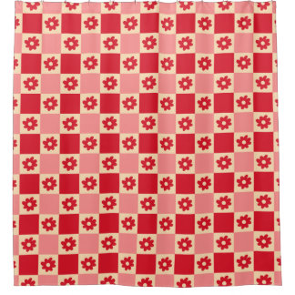 Daisy Checker Pattern (red/pink) Shower Curtain