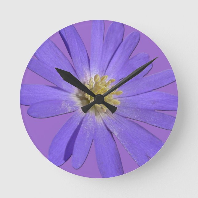 Daisy Clock Purple Daisies Blue Flower Wall Clock (Front)