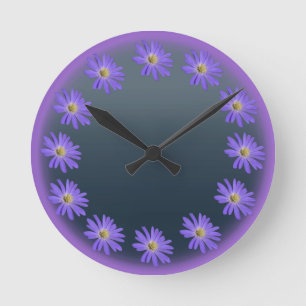Daisy Clock Purple Daisies Blue Flower Wall Clock
