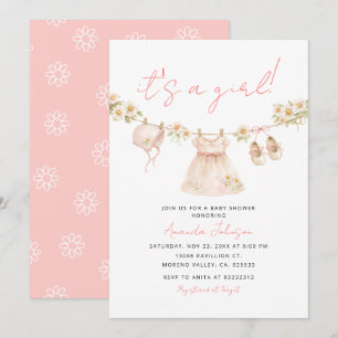 Daisy Clothesline Baby Girl Shower Invite