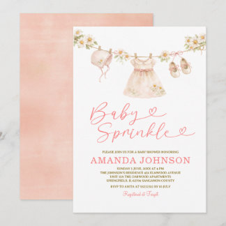 Daisy Clothesline Baby Sprinkle Girl Pink Peach Invitation