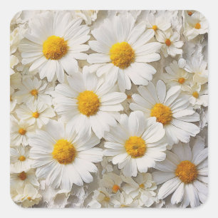Daisy Collection On Distressed Paper Square Sticker