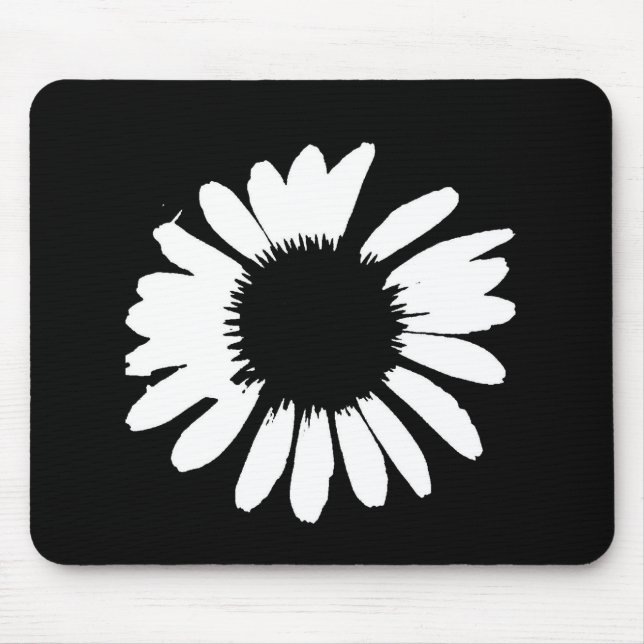 "Daisy Crazy" - Black & White Daisy Mouse Pad (Front)