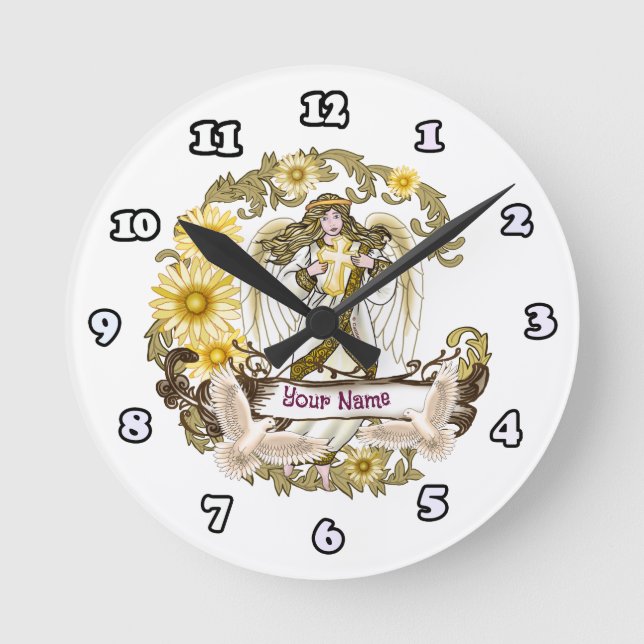 Daisy Cross Angel  Round Clock (Front)