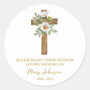 Daisy Cross Memorial Funeral Seed Packet Classic Round Sticker