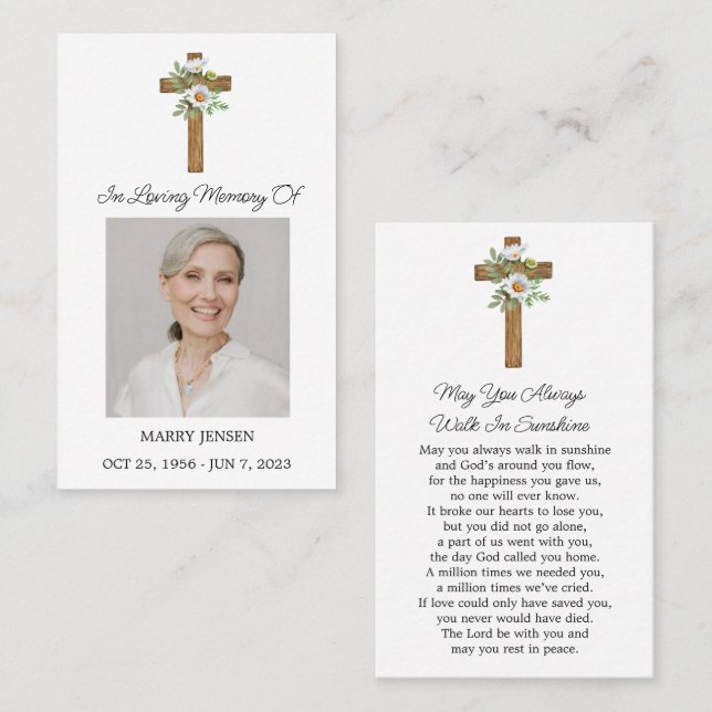 Daisy Cross Memorial Photo Funeral Prayer Card (Front/Back)